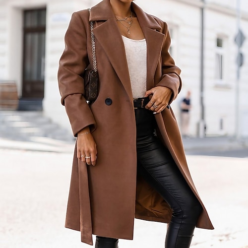 

Women's Winter Coat Windproof Warm Outdoor Street Daily Vacation Pocket Double Breasted Turndown Elegant Modern Street Style Solid Color Regular Fit Outerwear Long Sleeve Winter Fall Black Wine Khaki