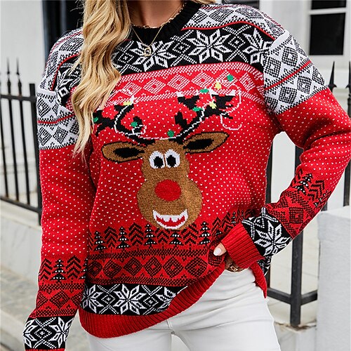 

Women's Ugly Christmas Sweater Pullover Sweater Jumper Ribbed Knit Knitted Elk Crew Neck Stylish Casual Outdoor Christmas Winter Fall Red S M L / Long Sleeve / Weekend / Holiday / Regular Fit