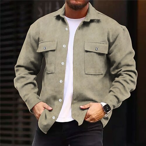 

Men's Jacket With Pockets Daily Wear Vacation Going out Single Breasted Turndown Streetwear Sport Casual Jacket Outerwear Pure Color Front Pocket Green Black khaki