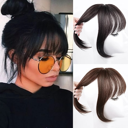 

1PC Women's Girls' Wigs Natural Fringe Front Neat Straight Temple True Hair Clip Slender Straight Air Extension Bangs the Everyday Top Hair Accessory for Women with Thin Hair Natural