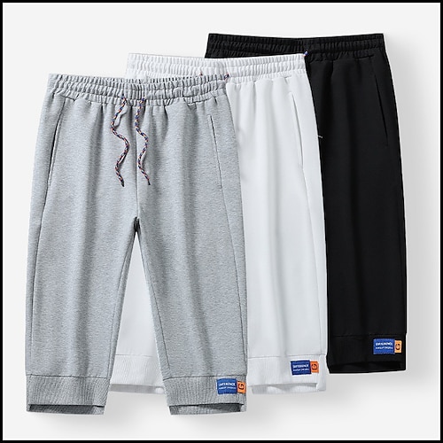 

Men's Sweatpants Shorts Casual Pants Pocket Drawstring Elastic Waist Solid Color Comfort Calf-Length Daily Going out Streetwear Basic Sports Black Grey Micro-elastic