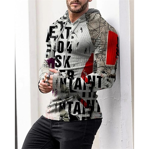 

Men's T shirt Tee Graphic Geometric Hooded Blue Red Navy Blue 3D Print Outdoor Street Long Sleeve Print Clothing Apparel Fashion Designer Casual Breathable