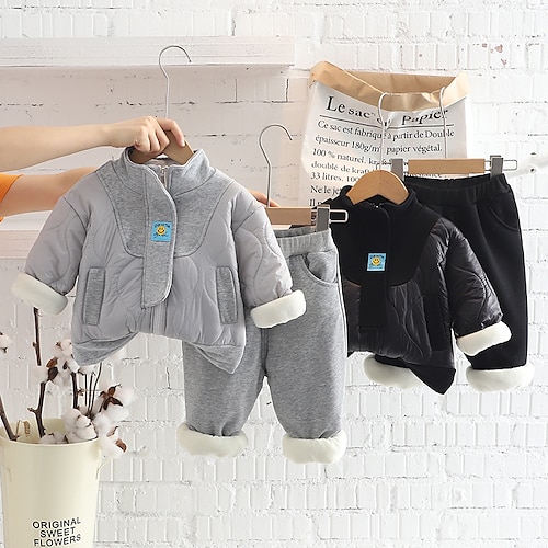 

2 pezzi Bambino (1-4 anni) Da ragazzo Felpa e pantaloni Vestito Tinta unica Manica lunga Cotone Impostare Esterno Attivo Giornaliero Inverno Autunno 3-7 anni Nero Grigio