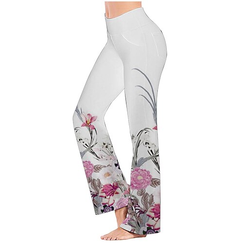 

Women's Wide Leg Pants with Side Pockets Yoga Style High Waist Quick Dry Fitness Gym Workout Bottoms Floral Green Rosy Pink Khaki Sports Activewear Stretchy 21Grams / Athletic / Athleisure