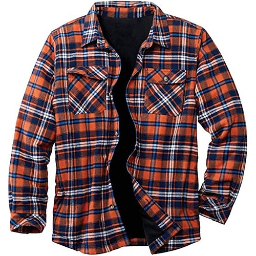 

herre skjorte jakke fleece skjorte overshirt varm casual jakke overtøj plaid / ternet grå grøn grøn blå efterår vinter