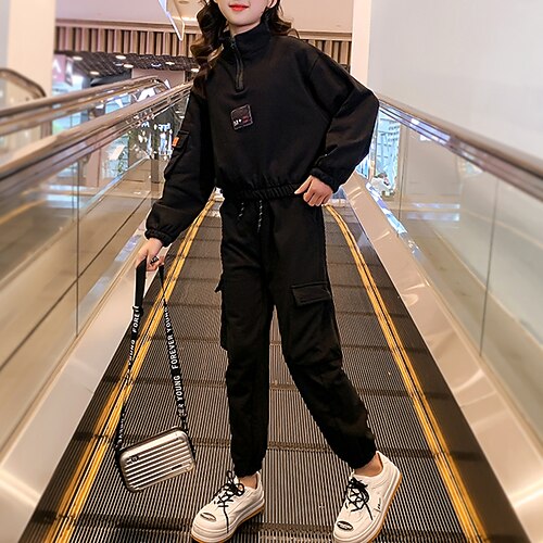 

Kids Girls' Solid Color Pocket Pants Suit Set Long Sleeve Neutral Outdoor Cotton 7-13 Years Fall Black Orange / Fashion / Spring / Maxi