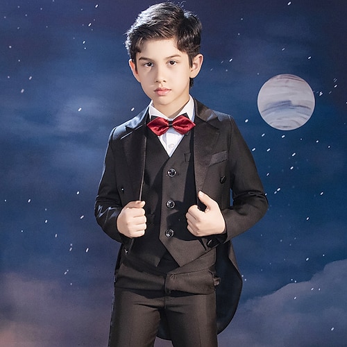 

Party Three-piece Suit ( Vest ) Kids Boys Ring Bearer Suits Long Sleeve Cotton Blend Solid Colored Fall 3-17 Years