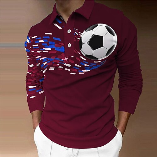 

Men's Collar Polo Shirt Golf Shirt World Cup 2022 Football Soccer Sports Turndown Wine 3D Print Street Sports Long Sleeve Button-Down Print Clothing Apparel Fashion Designer Casual Breathable