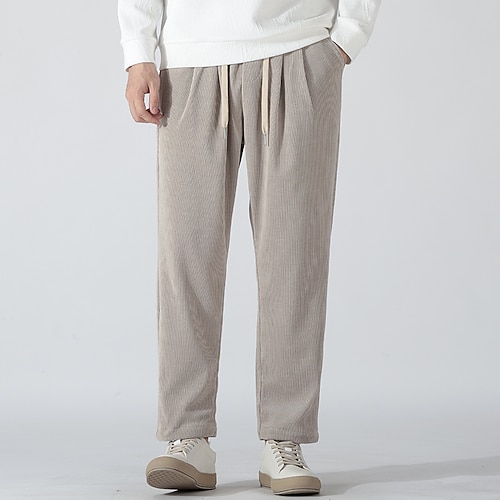 

Men's Corduroy Pants Trousers Casual Pants Pocket Drawstring Elastic Waist Plain Breathable Soft Daily Streetwear Fashion Chic & Modern Khaki Dark Gray Micro-elastic / Winter