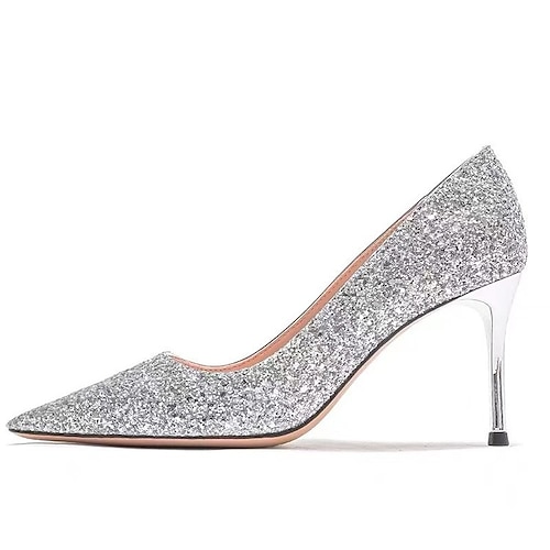 Womens Solid Color Glitter Rhinestone Wedding Shoes Pointed Toe