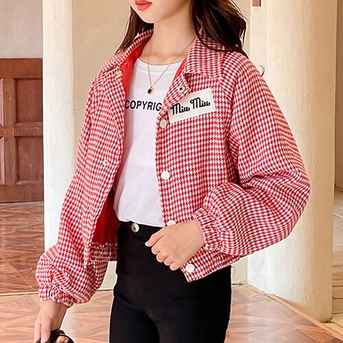 

Kids Girls' Jacket & Coat Solid Color Basic School Cotton Coat Outerwear 7-13 Years Fall Black Red / Spring