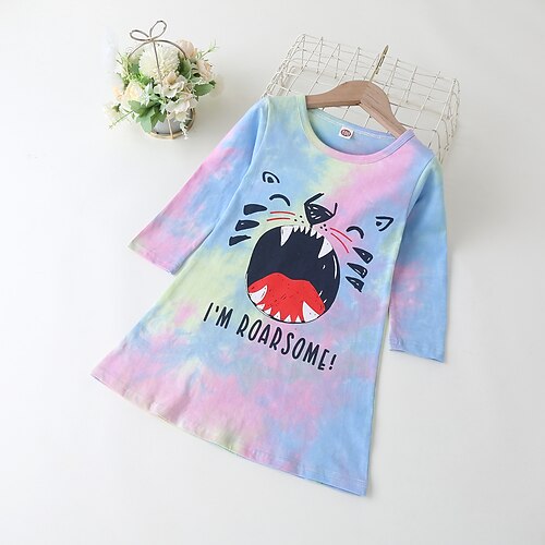 

Kids Girls' Dress Cartoon A Line Dress Dress Outdoor Cotton Long Sleeve Active Dress 3-7 Years Fall Multicolor / Cute