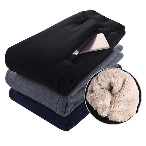 

Men's Sherpa Sweatpants Winter Pants Trousers Drawstring Side Pockets Elastic Waist Solid Color Comfort Breathable Full Length Streetwear Casual Black Straight Leg Grey Straight Leg Micro-elastic
