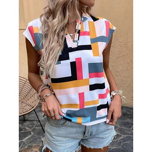 

cross-border printing bat sleeve chiffon v-neck pullover women's top blouse