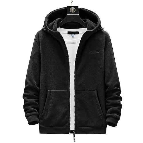 

Men's Polar Fleece Casual Jacket Outdoor Casual / Daily Daily Wear Vacation Going out Zipper Hooded Warm Ups Comfort Zipper Front Jacket Outerwear Solid Color Zipper Pocket Ocean Blue Dark Navy