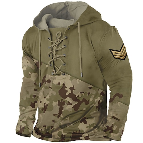 

Men's Pullover Hoodie Sweatshirt Pullover Army Green Hooded Graphic Prints Camo / Camouflage Lace up Print Casual Daily Sports 3D Print Basic Streetwear Designer Spring & Fall Clothing Apparel