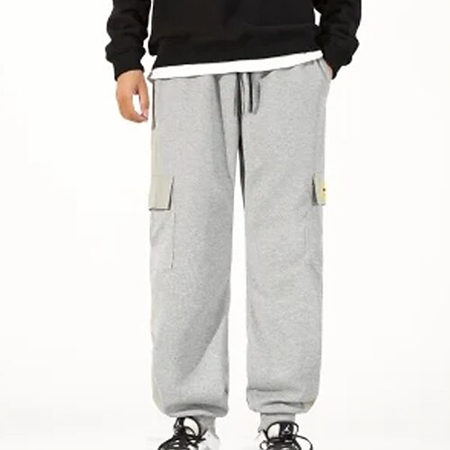 

Men's Joggers Trousers Casual Pants Pocket Drawstring Elastic Waist Patchwork Comfort Soft Casual Daily Streetwear Stylish Loose Grey White Micro-elastic