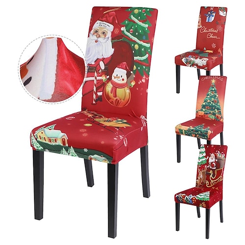 

Stretch Christmas Chair Covers,Stretch Xmas Dining Room Chair Protector Slipcovers 1 Piece, Spandex Holiday Parsons Chair Cover for Christmas Decoration, Ceremony