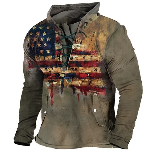 

Men's Sweatshirt Pullover Denim Blue Blue Yellow Khaki Light gray Standing Collar Graphic Prints National Flag Lace up Pocket Sports & Outdoor Casual Daily 3D Print Basic Streetwear Designer Spring