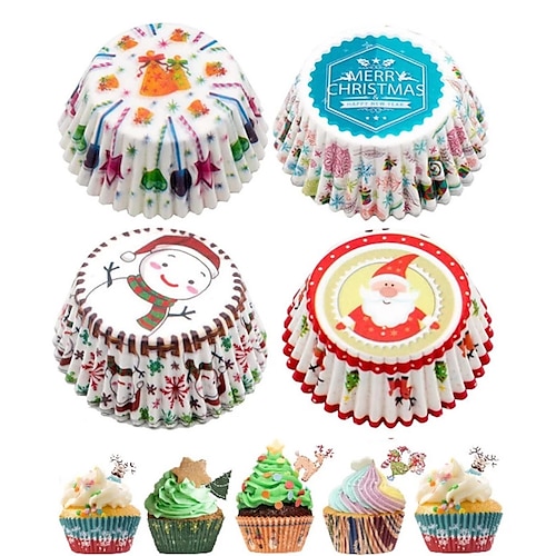

100Pcs/pack Christmas Cupcake Paper Cups Muffin Cupcake Liners Merry Christmas Cake Mold Baking Cup Home Christmas Cake Decorations