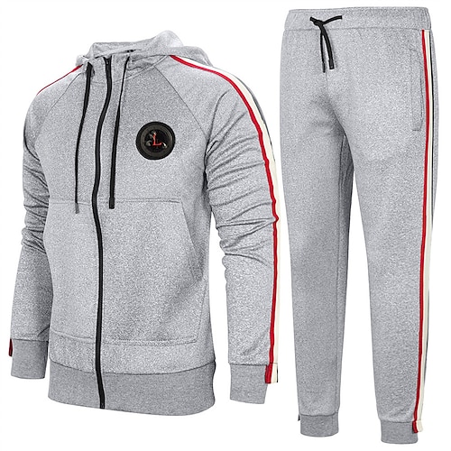 

Men's Tracksuit Sweatsuit Green Light Grey Dark Gray Black Hooded Solid Color Drawstring 2 Piece Sports Outdoor Daily Sports Basic Casual Big and Tall Fall Spring Clothing Apparel Hoodies