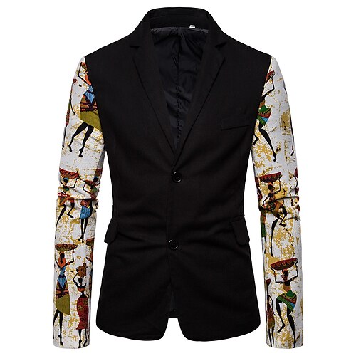 

Men's Fashion Blazer Regular Standard Fit Patchwork Single Breasted Two-buttons Black 2022