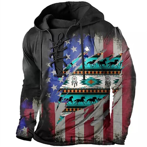 

Men's Pullover Hoodie Sweatshirt Pullover Gray Hooded Graphic Prints National Flag Lace up Print Casual Daily Sports 3D Print Basic Streetwear Designer Spring & Fall Clothing Apparel Hoodies