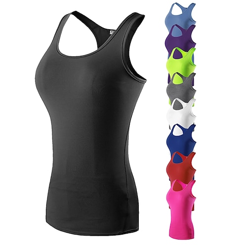 

Women's Running Tank Top Compression Tank Top Racerback Sleeveless Base Layer Athletic Spandex Breathable Quick Dry Gym Workout Running Jogging Sportswear Activewear Solid Colored Black / Orange Neon