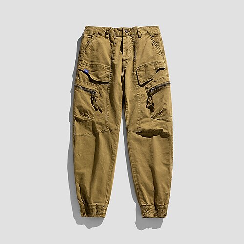 

Men's Parachute Pants Pocket Plain Breathable Wearable Full Length Going out Work Casual ArmyGreen Yellow Inelastic
