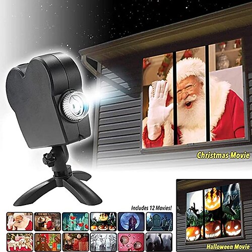 

Christmas Window Projector Holographic Projection 12 Patterns with a Tripod Christmas LED Projector Lights Festival Outdoor Decor for Holiday Party Decoration Wall Motion