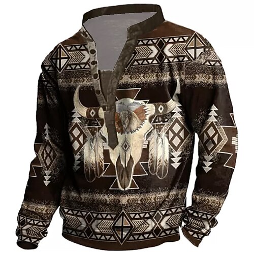 

Men's Sweatshirt Pullover Button Up Hoodie Coffee Standing Collar Animal Graphic Prints Print Casual Daily Sports 3D Print Boho Streetwear Designer Clothing Apparel Hoodies Sweatshirts Long Sleeve