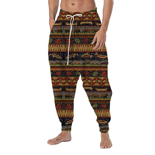 

Men's Trousers Baggy Harem Pants Drawstring Elastic Waist 3D Print Animal Graphic Prints Comfort Soft Casual Daily Holiday Fashion Streetwear Brown Micro-elastic / Drop Crotch