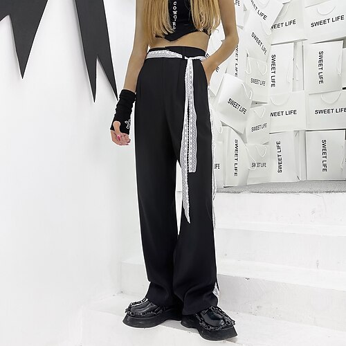 

Women's Straight Black Casual Daily Casual Daily Full Length Breathability Solid Colored M L XL