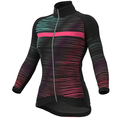 

21Grams Women's Cycling Jersey Long Sleeve Bike Jersey Top with 3 Rear Pockets Mountain Bike MTB Road Bike Cycling Breathable Quick Dry Moisture Wicking Reflective Strips Yellow Rose Red Stripes