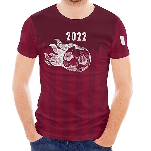 

Men's T shirt Tee Football Graphic Prints Crew Neck Red 3D Print World Cup Qatar 2022 Outdoor Street Short Sleeve Print Clothing Apparel Cotton Sports Designer Casual / Summer / Summer