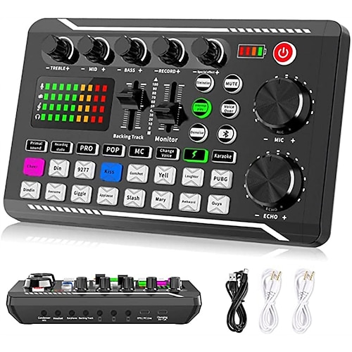 

F998 Live Sound Card Audio Mixer Podcast Audio Interface with DJ Mixer Effects Voice Changer with Sound Effects for Karaoke Tiktok YouTube Live Streaming Record Gaming