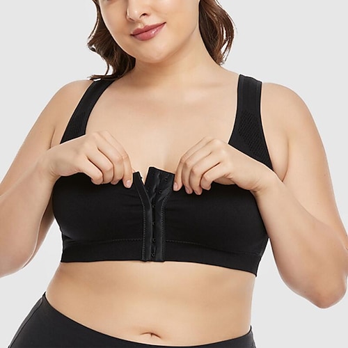 

Women's Sports Bras Full Coverage Deep U Breathable Sweatproof Reusable Pure Color Front Closure Sport 1PC Beige Black / Plus Size / Plus Size