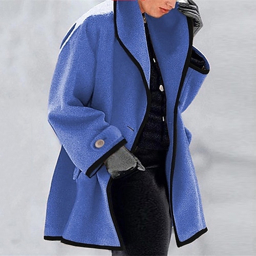 

Women's Overcoat Winter Coat Long Pea Coat Ice Cream Lapel Trench Coat Fall Oversized Causal Outerwear Long Sleeve Rolled Collar Blue Purple Khaki L XL XXL 3XL 4XL