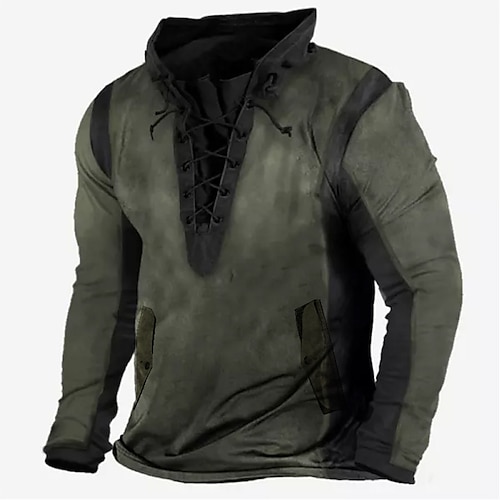 

Hombre Sudadera Pull-over Verde Ejército Cuello Mao Estampados Acordonado Bolsillo Deporte Casual Diario Impresión 3D Básico Ropa de calle Design Primavera Otoño Ropa Sudaderas con capucha Sudaderas