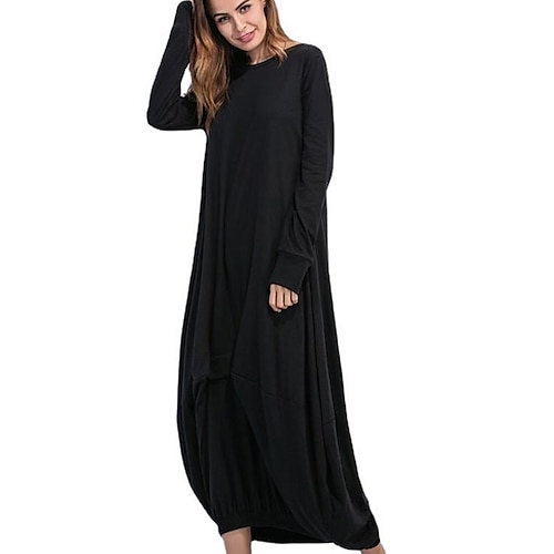 

Women's Casual Dress Shift Dress Long Dress Maxi Dress Green Wine Light Grey Dark Gray Black Long Sleeve Pure Color Patchwork Winter Fall Crew Neck Stylish Casual Fall Dress Loose Fit 2022 S M L XL