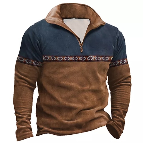 

Homme Sweat zippé Sweat Sweat-shirt quart de fermeture éclair Vert Bleu Violet Rouge Marron Demi fermeture éclair Bloc de couleur Imprimés Photos Zippé Imprimer du quotidien Des sports 3D effet