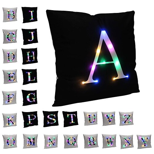 

LED Colorful Flashing Double Side Cushion Cover Alphabet 1PC Soft Decorative Square Cushion Case Pillowcase for Bedroom Livingroom Sofa Couch Chair Superior Quality Machine Washable