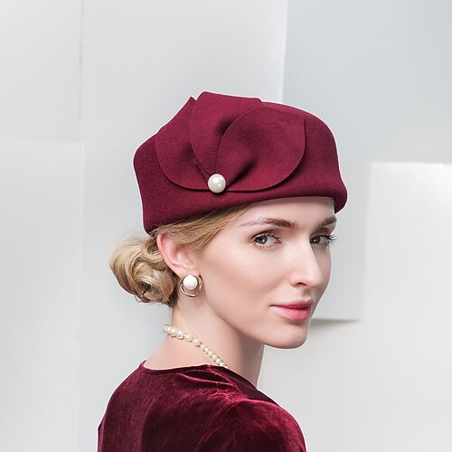 

Fashion Elegant 100% Wool Hats with Imitation Pearl / Floral 1PC Special Occasion / Party / Evening Headpiece