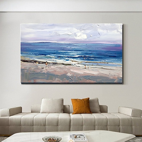 

Handmade Oil Painting canvas Wall Art Decoration Abstract Knife Painting Blue Sea view For Home Decor Rolled Frameless Unshi Painting