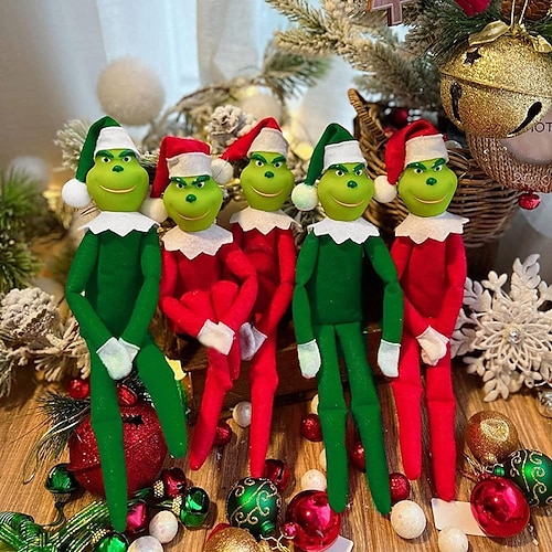 

Christmas Red Green Grinch Doll Decorations for Christmas Tree Ornament Home Pendant