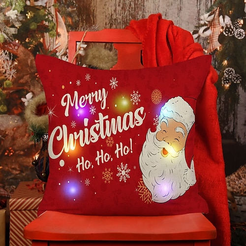 

LED Light Up Christmas Holiday Pillow Cover Xmas Pillow Case Rustic Sofa Back Throw Cushion Cover for Winter Holiday