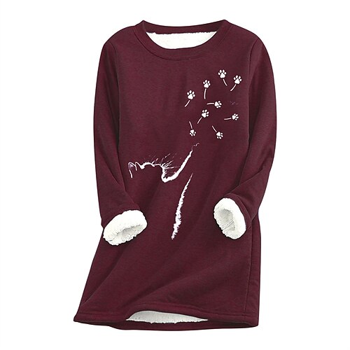 

Women's Plus Size Casual Dress Cat Crew Neck Long Sleeve Winter Fall Casual Mini Dress Daily Going out Dress / Hoodie Dress