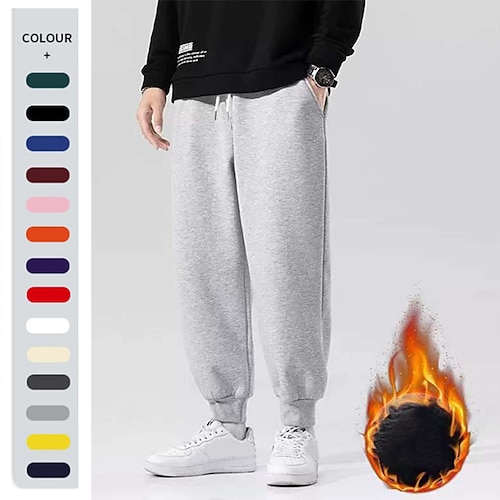 

Men's Fleece Pants Sweatpants Joggers Trousers Winter Pants Side Pockets Elastic Waist Fleece Solid Color Comfort Warm Daily Casual Navy Apricot / Spring / Drawstring / Elasticity