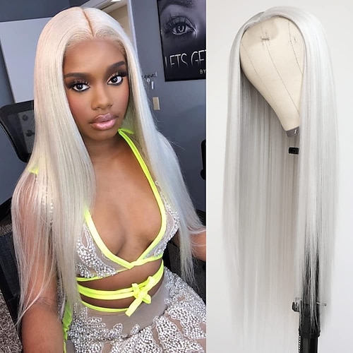 

Platinum White Hair Wig Long Straight Hair Wigs Natural Hairline Heat Resistant Synthetic No Lace Wigs for Fashion Women 24 Inch ChristmasPartyWigs