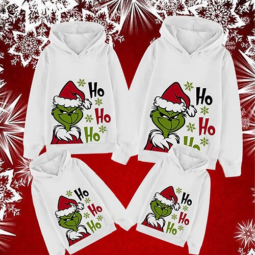 

Family Ugly Christmas Hoodie Cartoon Casual Pocket White Long Sleeve Adorable Matching Outfits